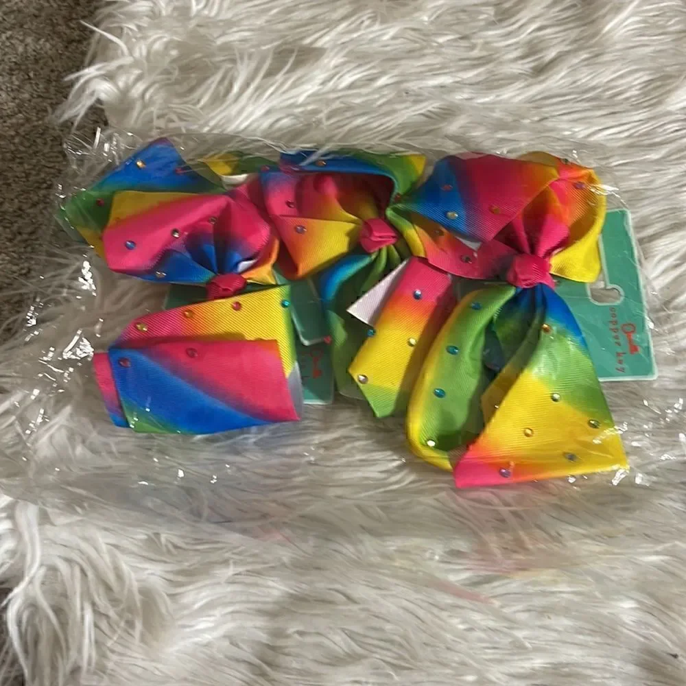 Copper key‎ Hair Bow Girls rhinestone Rainbow set of 3 New